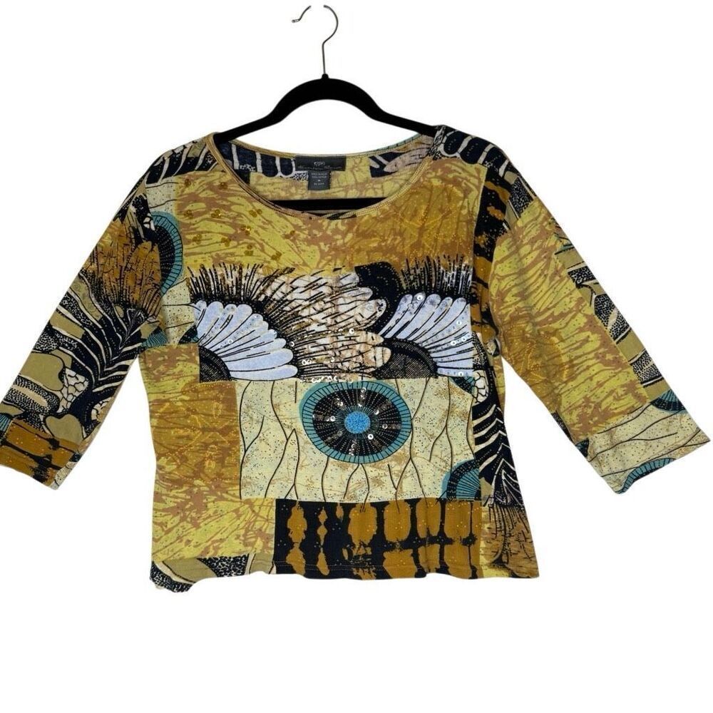 Vintage Y2K Alexandria Pierce Beaded/Sequined 3/4 Slv T Shirt Sz M Art to Wear